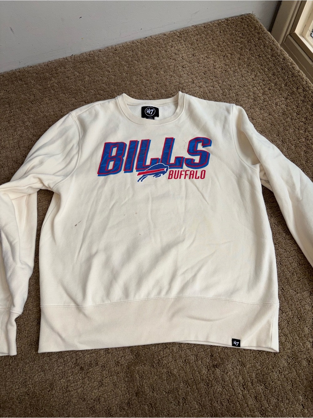 '47 Buffalo Bills mafia Men's Cream Crewneck Sweatshirt large small stains